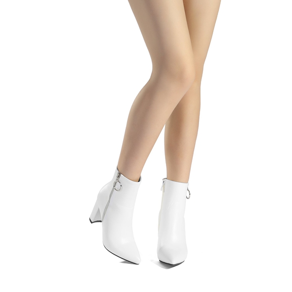Chunky High Heel Ankle Boots - WHITE PU - 1